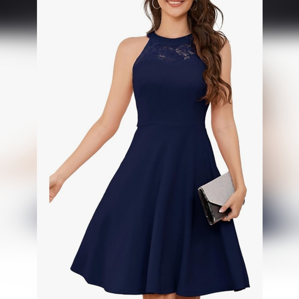 Elegant Navy Blue Halter Dress